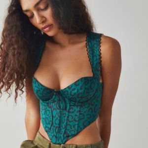 For Love and Lemons Sami Green Leopard Crop Top